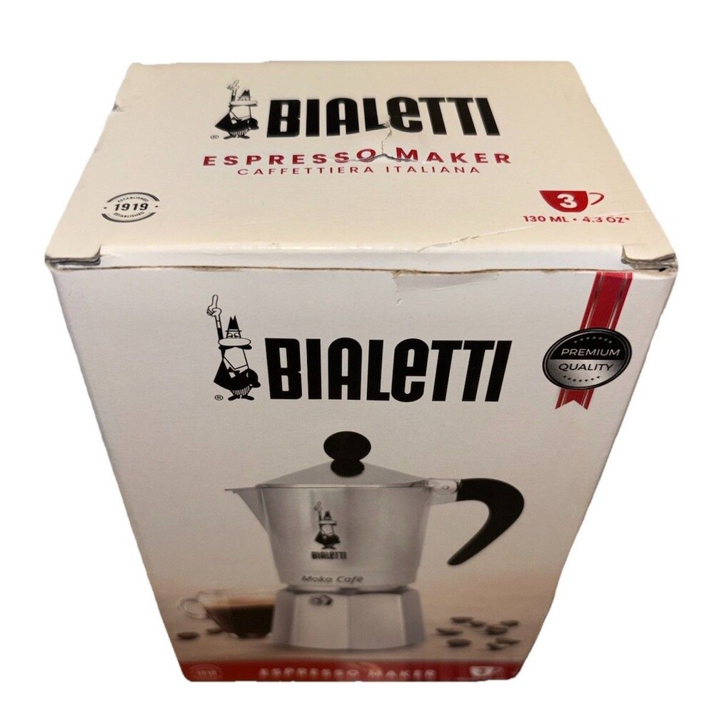 Bialetti Moka Café Stovetop Espresso Maker 3 Cup 130ml Silver Aluminum - Picture 5 of 5